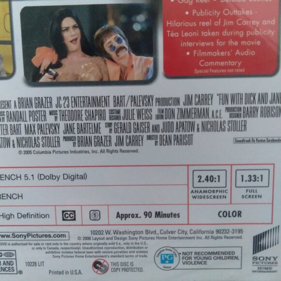 FUN WITH DICK AND JANE JIM CARREY MOVIE 2005 DVD COMEDY PG-13 SPECIAL FEATURES - Picture 5 of 6